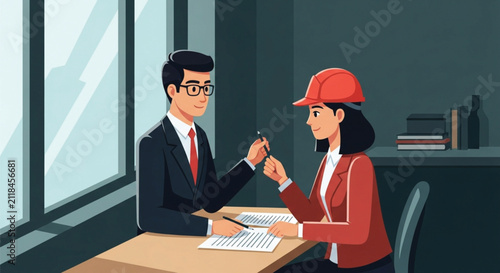 Professional Businessman in Suit Working at Desk, Modern Office Environment, Corporate Success