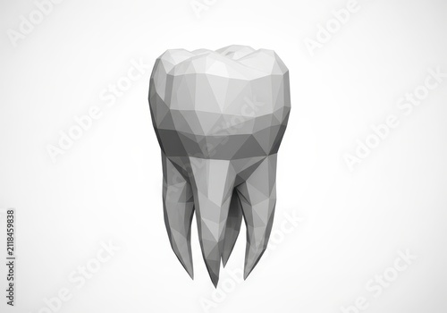 Low Poly 3D Rendering of a Human Molar Tooth for Dental Health and Stomatology Concepts on White Background