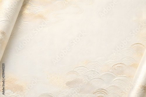 Luxury Pearl White and Platinum Gold Japanese Seigaiha Background