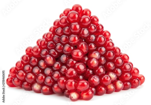 Fresh Red Pomegranate Seeds Arranged in a Pyramid Shape Isolated on White Background for Healthy Food Concept