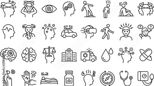 Bild auf Leinwand A collection of medical and health related line art icons depicting vertigo and dizziness symptoms