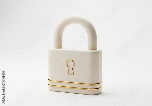 Minimalist Cream and Gold Padlock Icon for Cybersecurity and Data Protection Concepts on White Background
