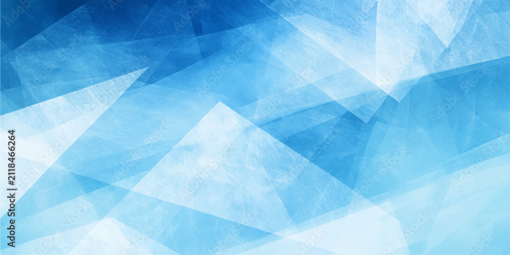 Obraz premium Abstract blue geometric background with overlapping translucent triangular shapes creating a sense of depth and motion.
