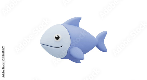 Smiling light blue fish character with white belly