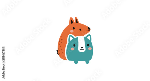Cute stylized fox and cat companion characters
