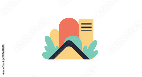 Abstract landscape with stylized hills and plants