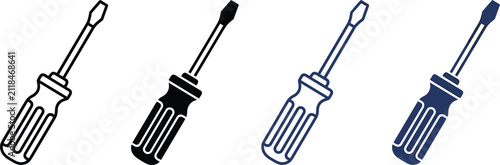 Canvastavla Screwdriver Hand Tool Icon Set with Flat Head and Phillips Varieties in Line Art