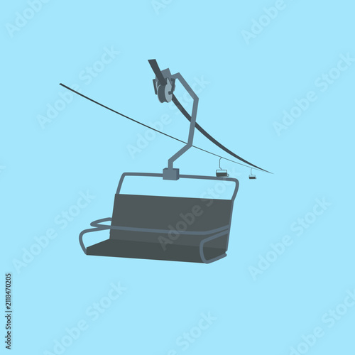 Fotografie Isolated vector illustration of an empty ski chairlift hanging from a cable, fla