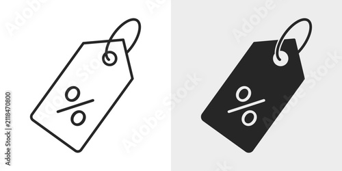 Принти на полотні Shopping Discount Tag Icon represents retail promotions, special offers, and shopping savings with editable outline and filled vector illustration