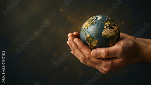 Hands holding planet earth representing environmental protection and global sustainability concept