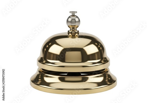 Classic Golden Service Bell Isolated on White Background for Hotel Reception and Customer Service Concepts