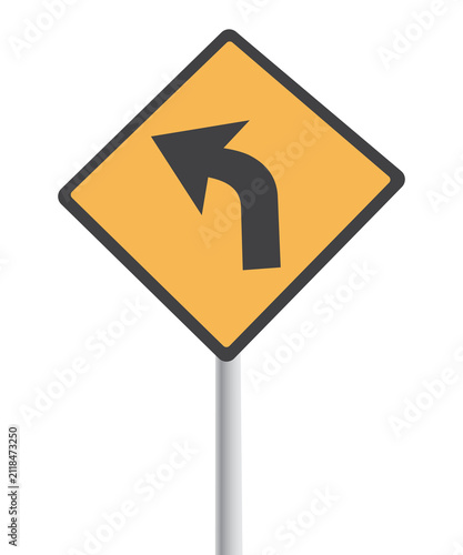 Left Curve Ahead Road Sign Illustration