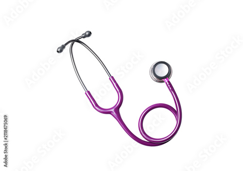 Foto Purple medical stethoscope isolated on transparent background.