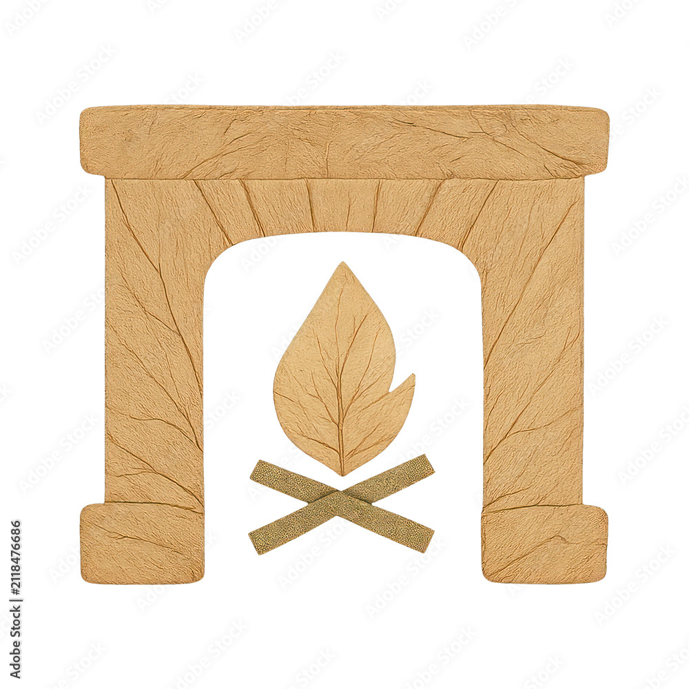 Obraz premium PNG Rustic fireplace with leaf flame.