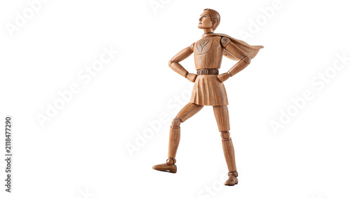 Obraz na płótnie Artistic wooden human mannequin figure hands on hips isolated on transparent bac