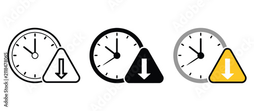 Foto Clock down arrow icon representing time decrease, countdown, schedule reduction
