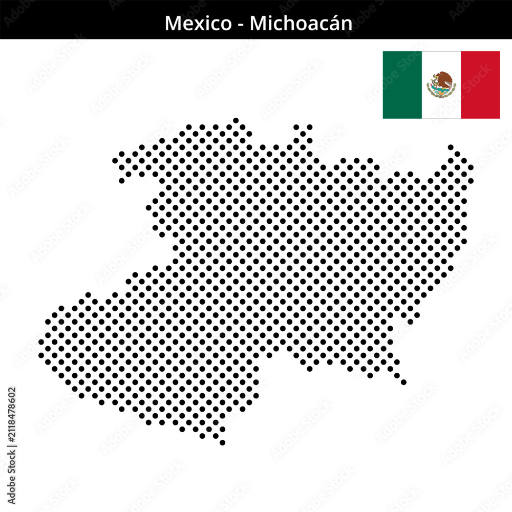 Obraz premium Map of Mexico region Michoacán in medium sized cross shaped dots