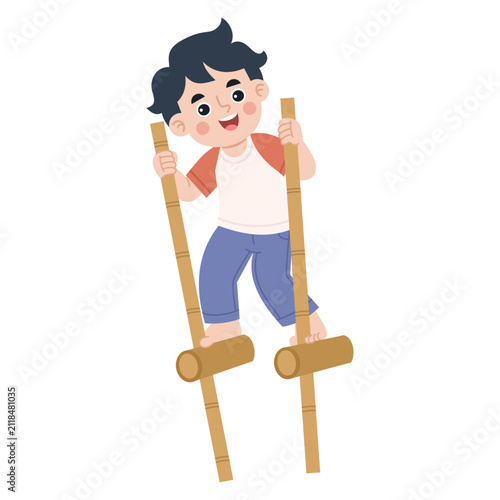 Boy Walking on Stilts