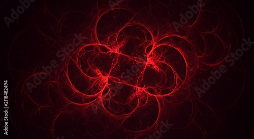 Red Abstract Fractal Pattern on Black Background for Digital Art and Science Visualization