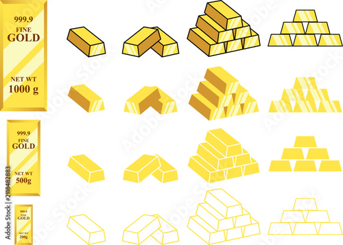Gold Bar Bundle Collection Investment Bullion Set Isolated on Transparent Background