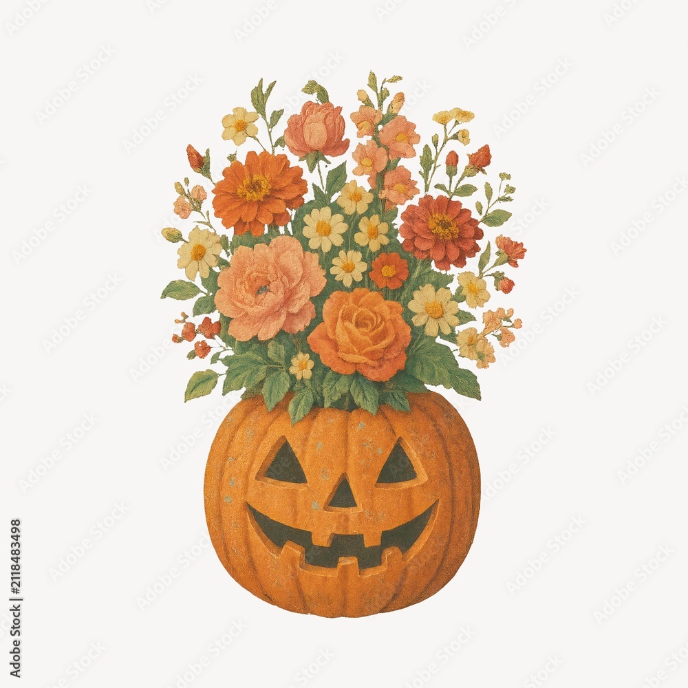 Obraz premium Pumpkin floral arrangement illustration