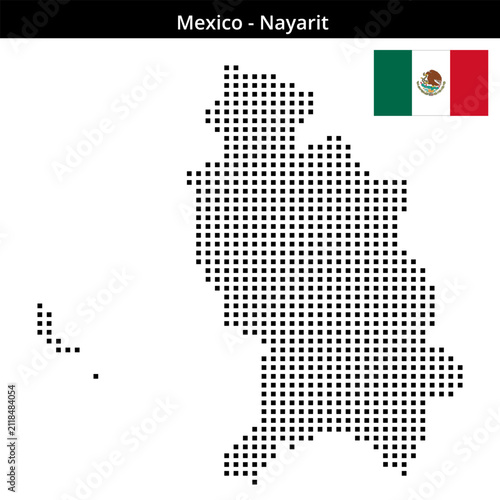 Map of Mexico region Nayarit in medium size square dots