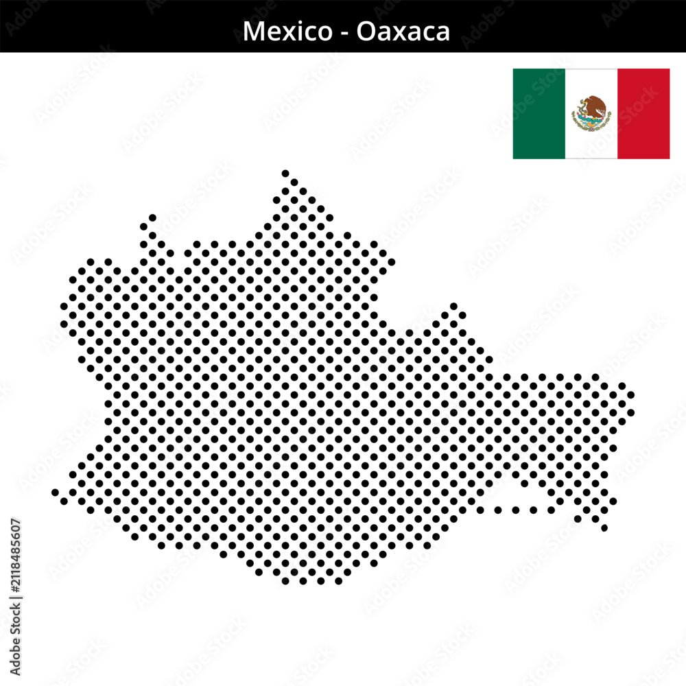 Obraz premium Map of Mexico region Oaxaca in medium sized cross shaped dots