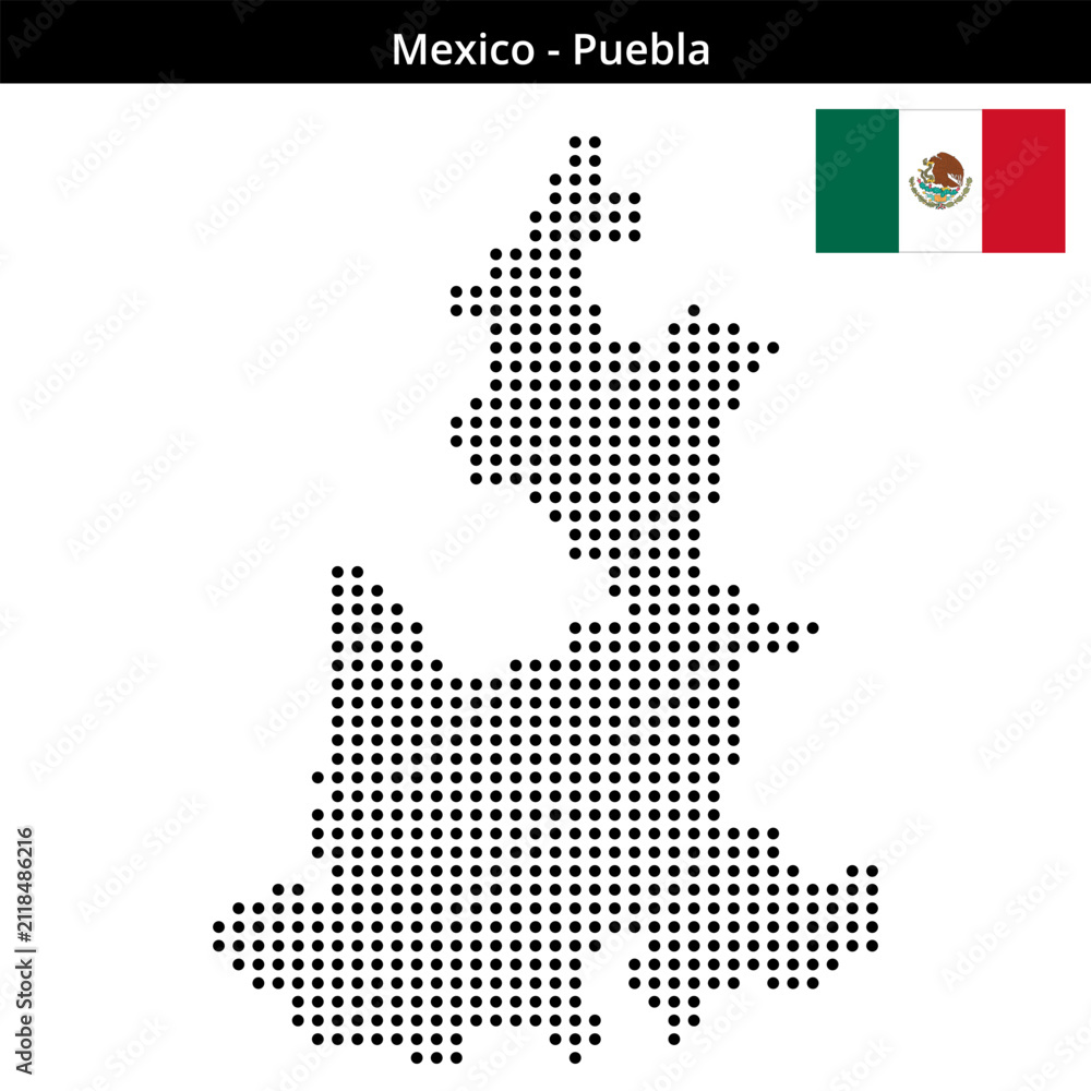 Obraz premium Map of Mexico region Puebla in medium size dots