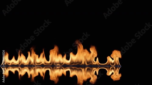 
Realistic Horizontal Fire Trail Spreading with Reflection on Black Background