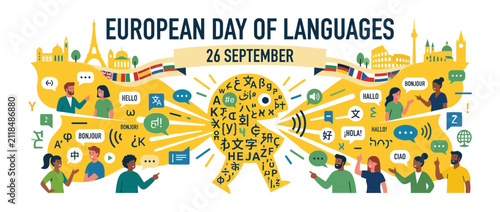 Diverse People Celebrating European Languages Communication