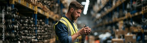 Warehouse Worker Inspecting...