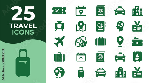 Travel icons display essential logistics for global tourism and international business.