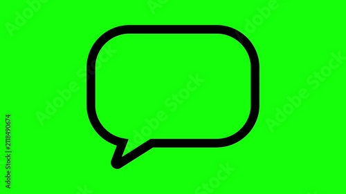 Animated Speech Bubble Icon, Message Box Line Art Concept, Black Outline on Green Screen Background
