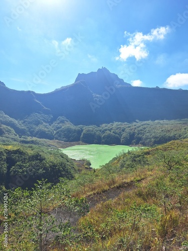 Canvas Print The Mount Kelud crater is an active volcanic crater lake located at the summit of Mount Kelud (1,731 meters above sea level), situated precisely at the border of Kediri, Blitar, and Malang
