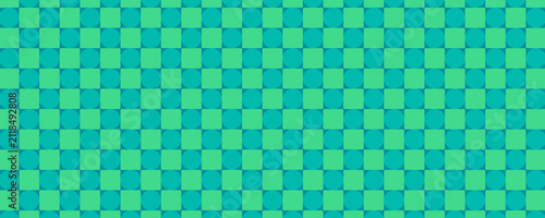 Bild auf Leinwand Abstract geometric seamless pattern design with green and blue circles, squares on a blue background