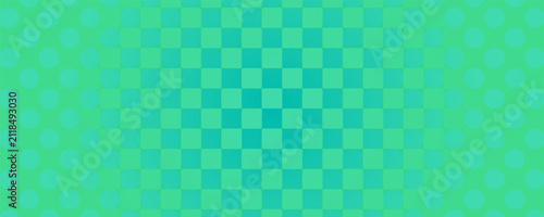 Quadro su tela Abstract geometric seamless pattern design with green and blue circles, squares on a blue background