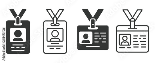 ID card icons with name badge, lanyard, access card and clip elements for corporate identity, security and business design