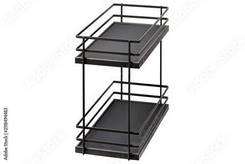 Metal storage rack with two shelves for organizing items in home or office