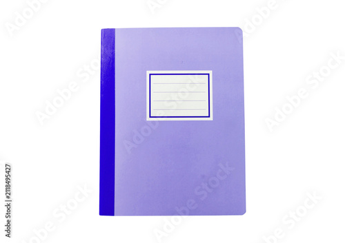 Purple exercise book for school work or office supplies isolated background.