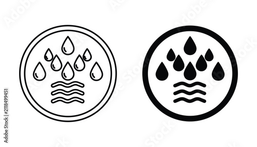 Bild auf Leinwand Rainfall and water drop precipitation icon set in outline and solid styles showi