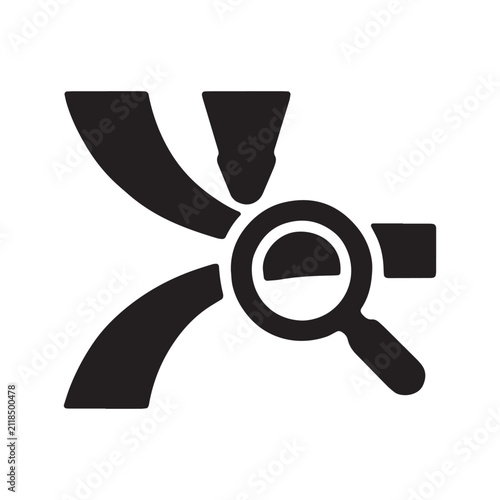 Foto Process integration and research icon with multiple flows converging under scrut