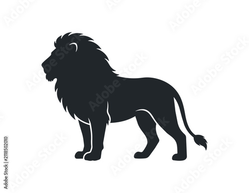 Majestic Lion Silhouette Standing Proudly Side View.