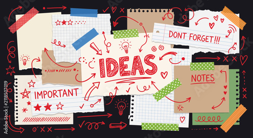 Creative ideas and notes bulletin board collage
