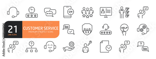 Set of line icons related to customer service, satisfaction, call center, feedback and more. Outline icons collection.  Vector illustration.