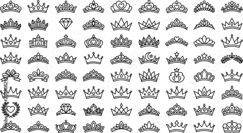 Fotografie Regal Monarchy Coronets and Bridal Headpieces Outline Icon Catalog Featuring Mon