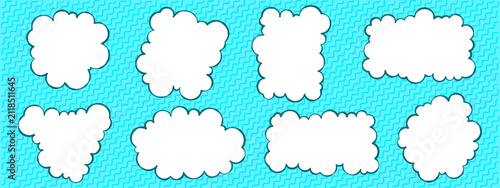 Foto Fluffy cloud frame set on teal wavy background
