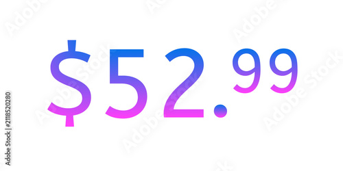 Modern Price tag $52.99 dollars vibrant blue and pink gradient on transparent background. Minimalist pricing design representing psychological pricing e-commerce, online shopping