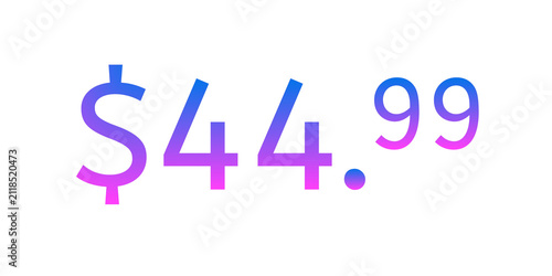 Modern $44.99 Price tag dollars vibrant blue and pink gradient on transparent background. Minimalist pricing design representing psychological pricing e-commerce, online shopping