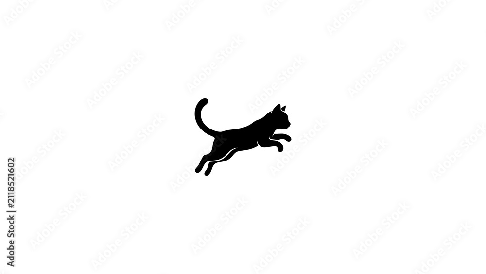 Fototapeta premium Minimal cute cat silhouette icon cartoon pet vector illustration isolated on white background
