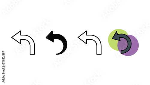 Set of various style undo and return arrow icons isolated on white